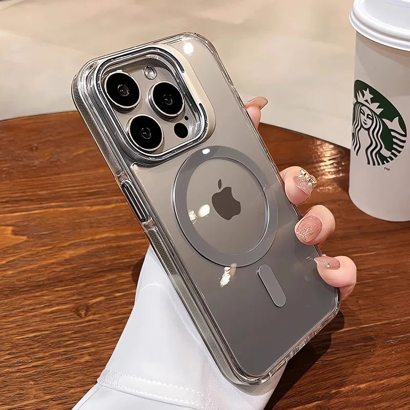 Luxury Lens Holder Shockproof Magnetic Case For iPhone 16 15 14 Plus 13 12 17 Pro Max 17Air 16e Magsafe Fashion Clear Cover