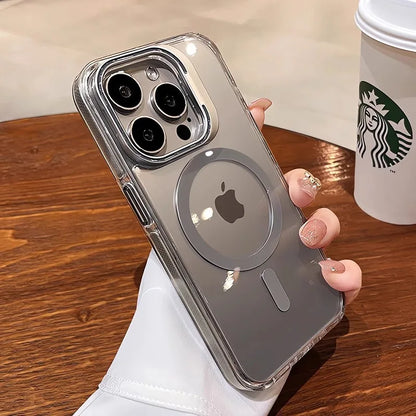 Luxury Lens Holder Shockproof Magnetic Case For iPhone 16 15 14 Plus 13 12 17 Pro Max 17Air 16e Magsafe Fashion Clear Cover
