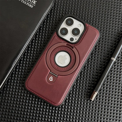 Luxury Leather Metal Magnetic Ring Stand Magsafe Case For iPhone 17 16 15 14 13 12 Pro Max Plus 17Air Business Hollow Logo Cover