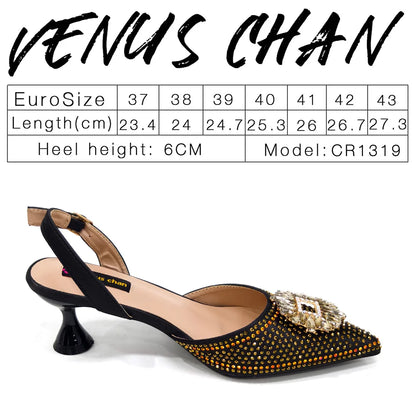 Blue Color Rhinestone Comfortable high heel shoe And Bag Fashion Style Pointed-Toe Shoes For Women Or Commuting Shoes