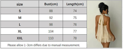 Women's Halter Neck Dress, Backless Tie-Front Chiffon Sheer Mini Skirt, Fashionable Sexy Y2K Vintage Cute Party Birthday Dress