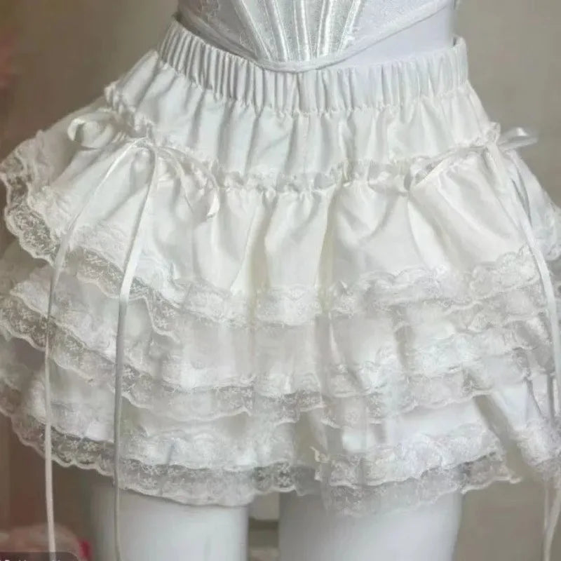 White Mini Skirt Women Lace Ruffle Party Dresses Streetwear Short Skirts Trends Design Cake Dresses Gothic Micro Skirt