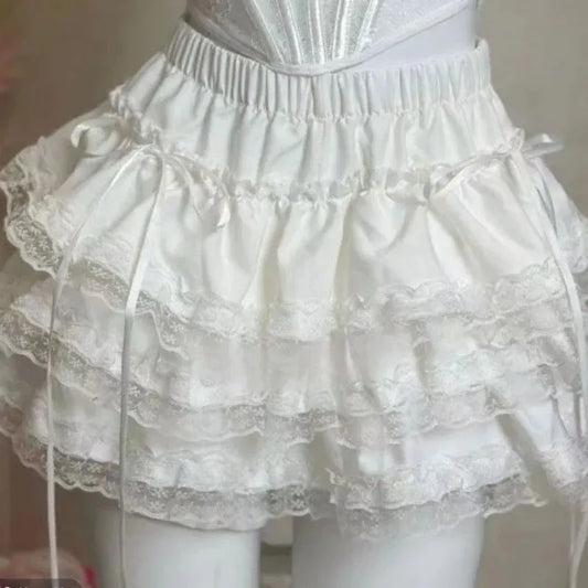 White Mini Skirt Women Lace Ruffle Party Dresses Streetwear Short Skirts Trends Design Cake Dresses Gothic Micro Skirt