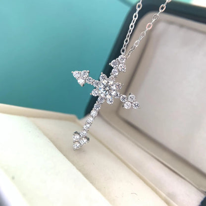 Real 1 Carat Moissanite Cross Pendant Necklace For Women 100% 925 Sterling Silver D Color Diamond Necklaces Fine Jewelry