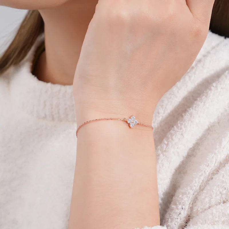 Clover GRA Certified 2cttw D Color Moissanite Bracelet for Women Girl 925 Silver Pass Diamond Test Hand Link Bracelets Gift