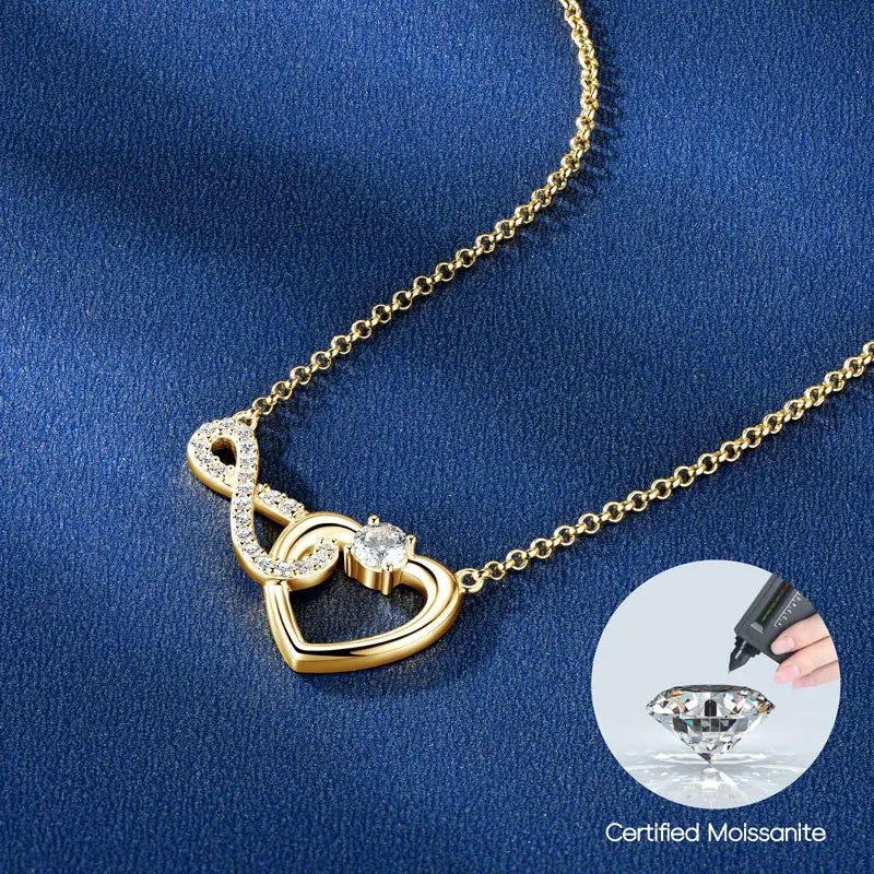 Certified 4mm&1.3mm VVS1 D Moissanite Necklace Collar Plata 925 Sterling Silver Infinity Heart Shaped Pendant Necklaces