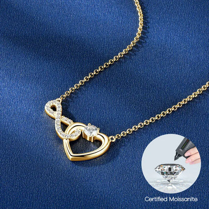 Certified 4mm&1.3mm VVS1 D Moissanite Necklace Collar Plata 925 Sterling Silver Infinity Heart Shaped Pendant Necklaces