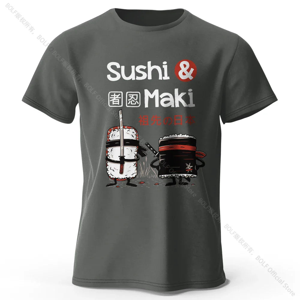 Kawaii Sushi Harajuku Printed 100% Cotton T-Shirt, Soft & Breathable Round Neck Short Sleeve Tee, Unisex Cute Style