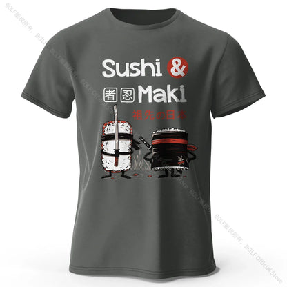 Kawaii Sushi Harajuku Printed 100% Cotton T-Shirt, Soft & Breathable Round Neck Short Sleeve Tee, Unisex Cute Style