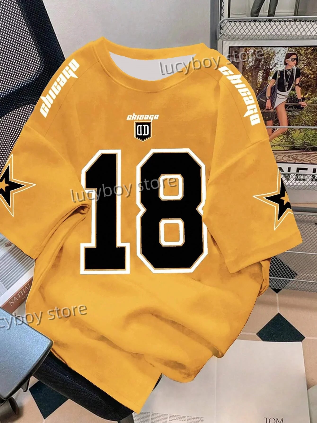 Mens 3D Number 18 Printed Short Sleeve T Shirt Man V Neck Sportwear Brooklyn Racing Football Tee Vintage Casual Tops Men Clothes