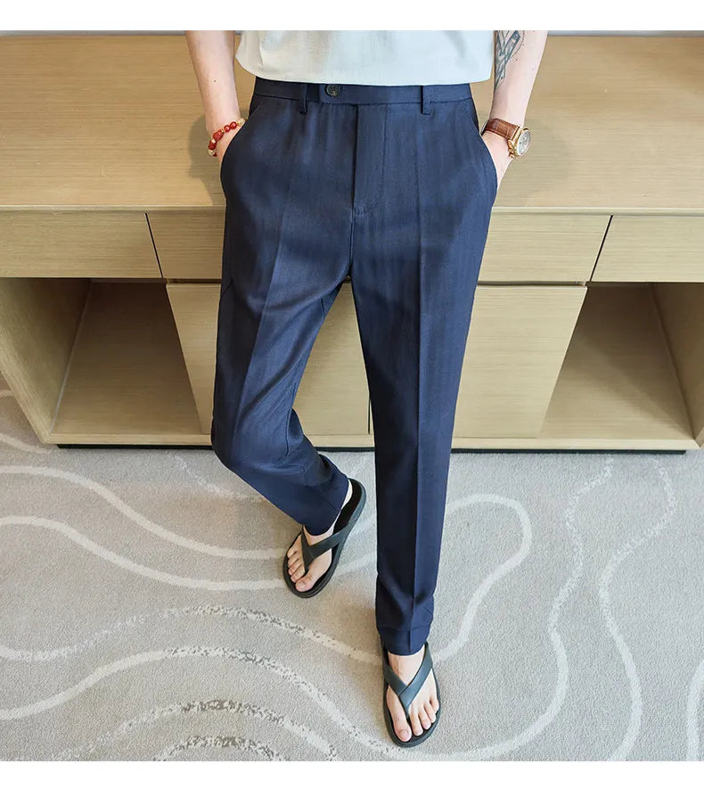 Summer New Linen Breathable Trousers High Quality Fashion Men Straight Casual Pants Men Slim Fit Solid Business Office Suit Pant