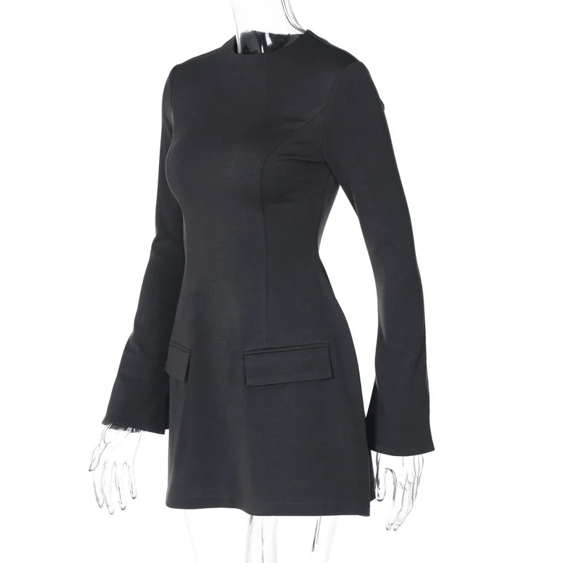 Long Sleeves Zipper Bodycon Mini Dress With Pocket Solid Elegant Outfit Office Streetwear Women’S Autumn Winter Clothes