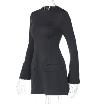 Long Sleeves Zipper Bodycon Mini Dress With Pocket Solid Elegant Outfit Office Streetwear Women’S Autumn Winter Clothes