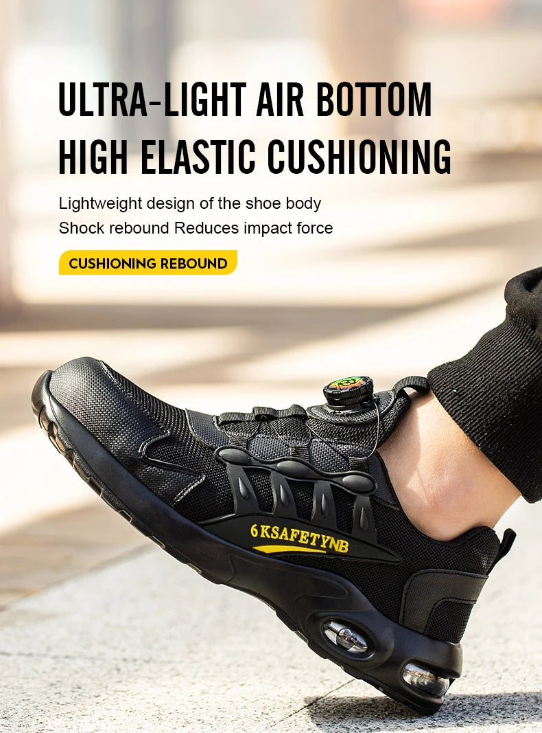 Men Rotating Button Safety Shoes Steel Toe Work Sneakers Indestructible Shoes Puncture-Proof Work Boots Air Cushion Safety Shoes