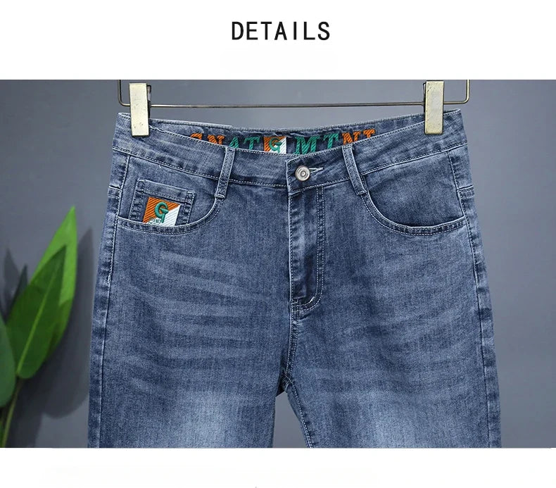 Summer New Men's Embroidered Denim Shorts Fashion Straight Slim Personality Streetwear Jeans Male Bermuda Male Short Pants