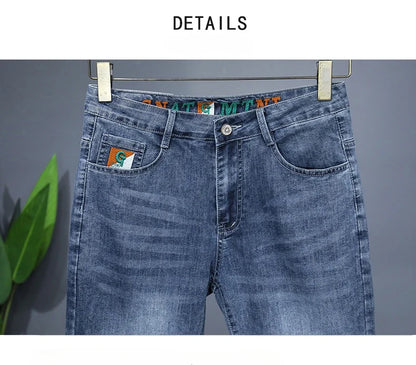 Summer New Men's Embroidered Denim Shorts Fashion Straight Slim Personality Streetwear Jeans Male Bermuda Male Short Pants