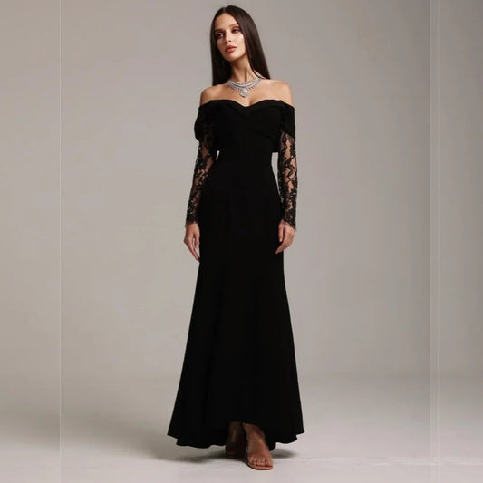 Customized Fashion Modern Style Jersey Applique A-line Off-the-shoulder Long Dresses Bespoke Occasion Dresses Matching Classic C