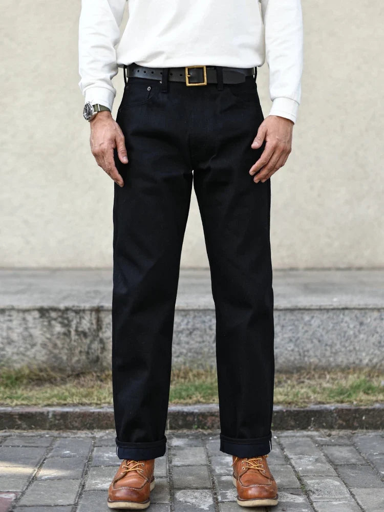 Mens Jeans Black Jeans Double-sided Dyeing Sanforized Selvedge Denim Jeans  16 Oz Regular Fit