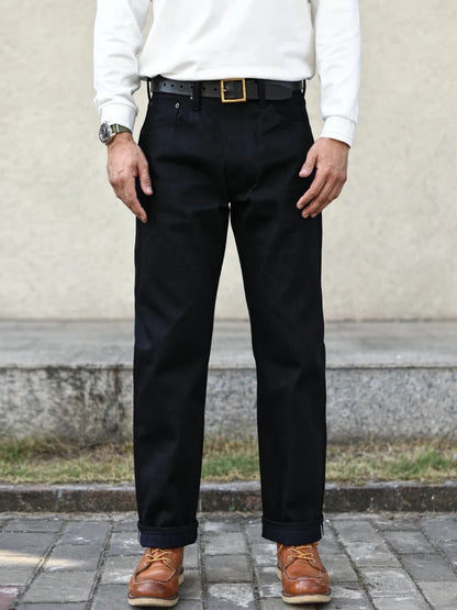 Mens Jeans Black Jeans Double-sided Dyeing Sanforized Selvedge Denim Jeans  16 Oz Regular Fit