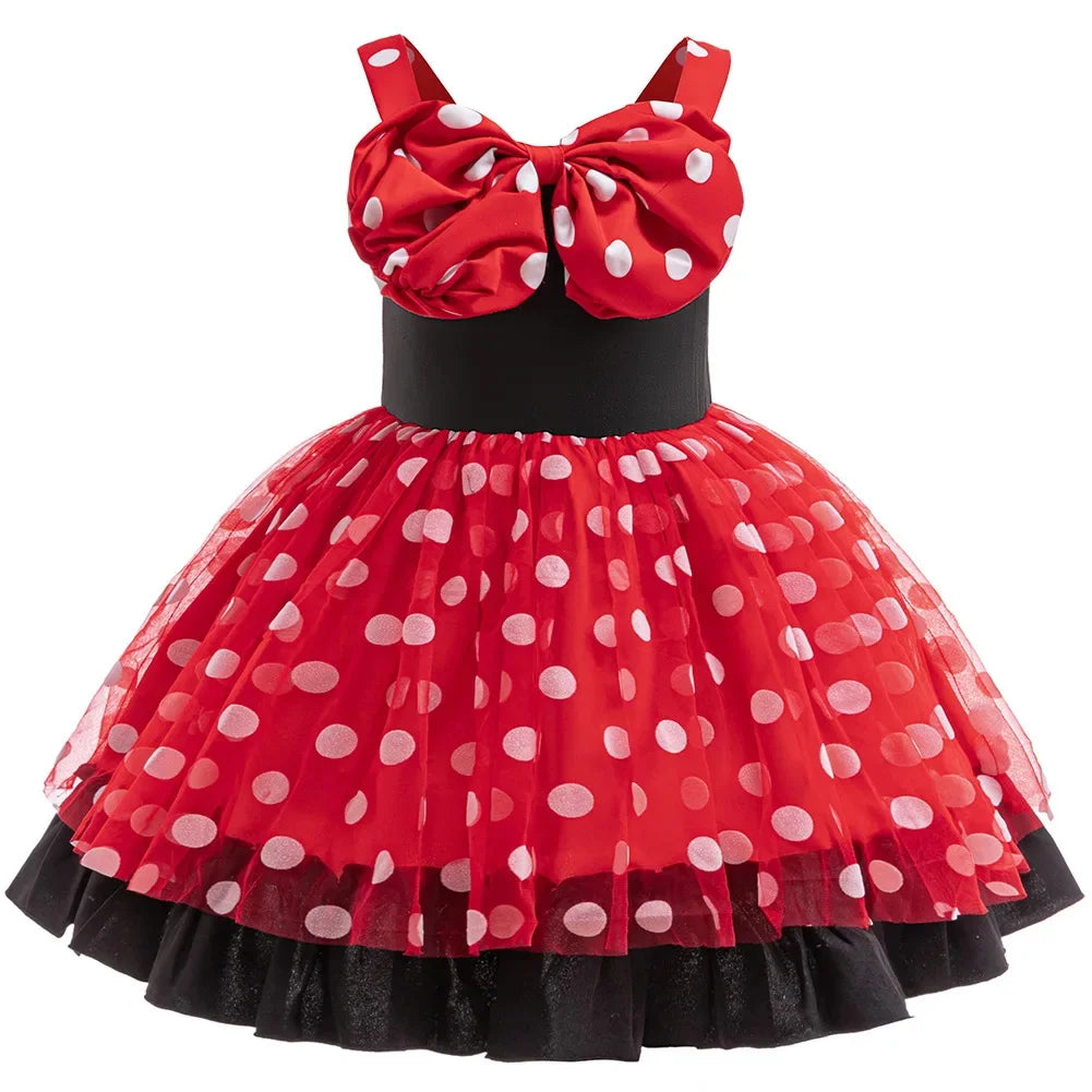 Polka Dot Girls Party Dresses Sleeveless Summer Bowknot Princess Dress Cartoon Mouse Cosplay Costume Kids Birthday Gift Outfit