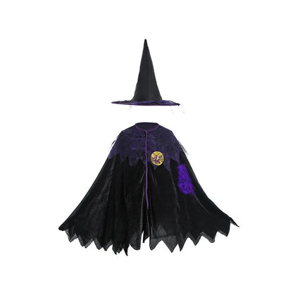 Kids Witch Halloween Costume Witch Cosplay Dress and Magic Hat Set Carnival Party Clothes for Girls Gothic Vampire Costume