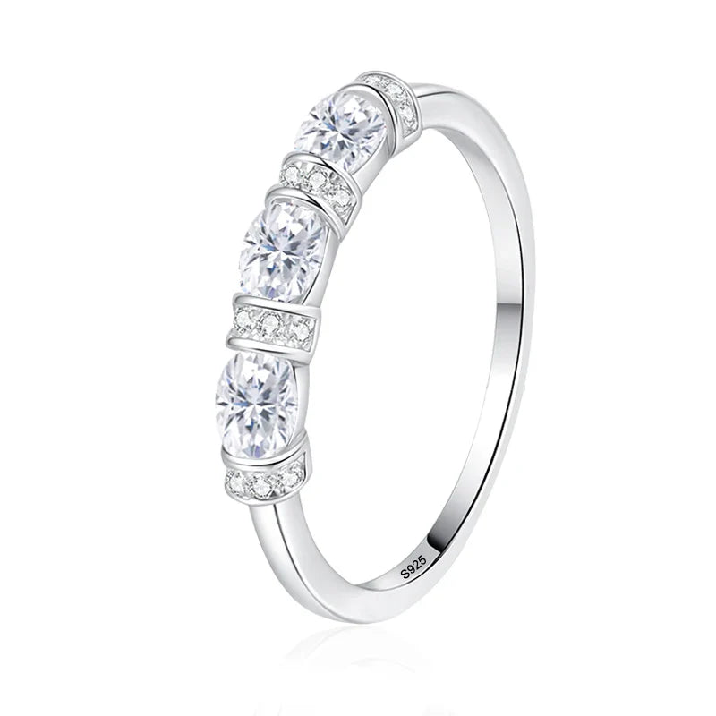 Oval Cut Full Moissanite Ring for Women 925 Sterling Silver with White Gold Plated Lab Diamond Wedding Gemstone Rings