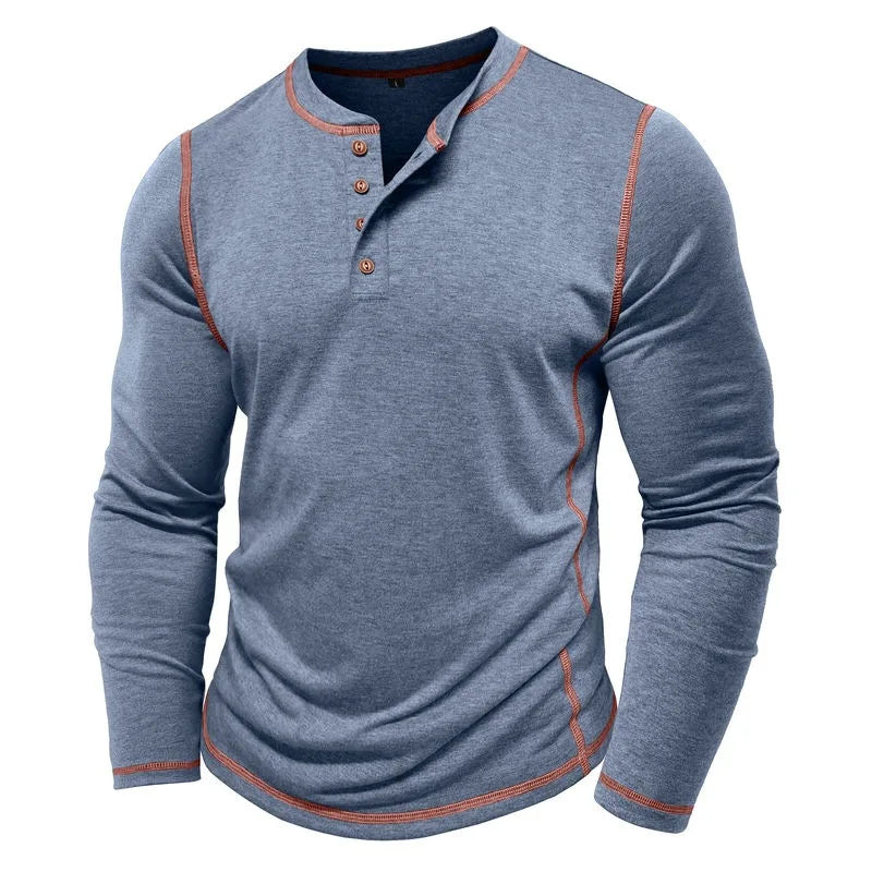 Men's Cotton Button Henley Neck Shirt Long Sleeve Casual Button Solid Color Fashion Streetwear Tops Tees T-Shirts Men Clothing