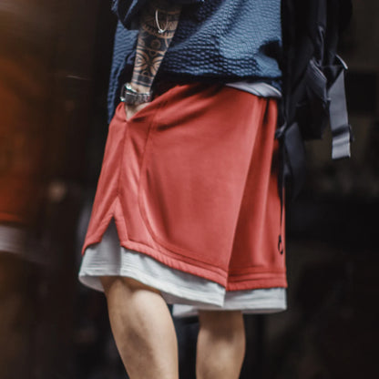 Men's American Retro Street Basketball Print Knit Sweat Shorts Breathable Loose 5 Inch Summer Daily Workout Pants Sports