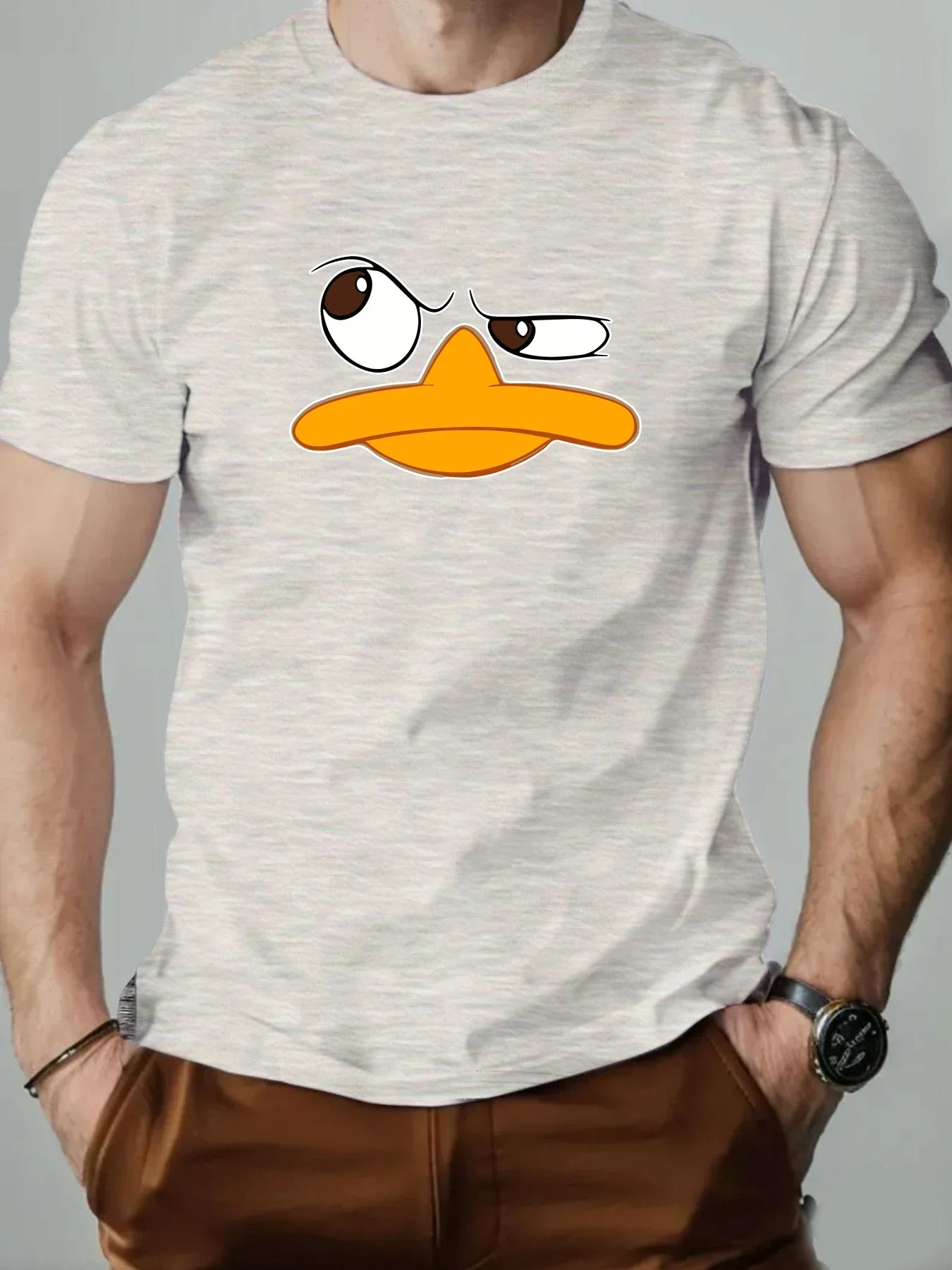 Men's T-Shirt 100% Cotton Funny Duck Cartoon Pattern Print Summer Round Neck Breathable Casual Short Sleeve Fashion T Shirt
