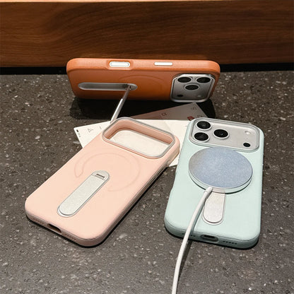 Stand Holder Magnetic Leather Phone Case for IPhone 17 16 15 14 13 Pro Max for Magsafe Wireless Charge Shockproof Cover