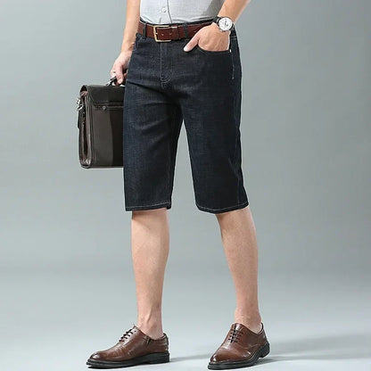 New Summer Men's Denim Shorts Fashion Light Color Casual Loose Multi-pocket Straight Five-minute Pants Elastic Knee Shorts