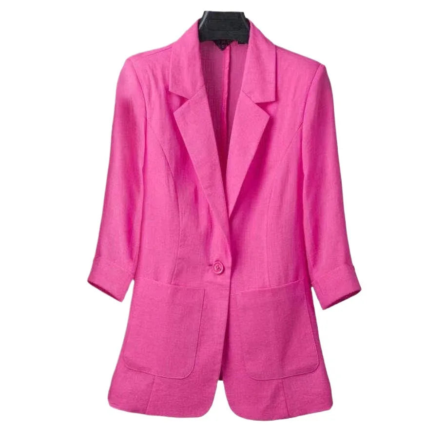 Linen Small Blazer For Women, Thin  Summer Suit, Korean Version, Sun Protection, Casual British Style, White And Black
