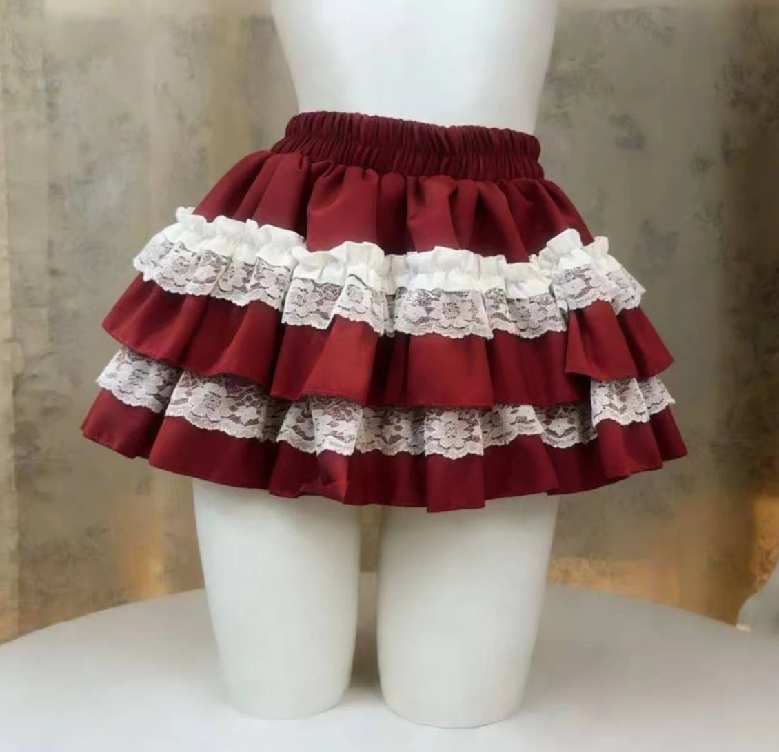 Mini Cake Skirt Lolita Princess Vintage Sweet Kawaii Lace Ruffle Bottom Y2k Harajuku Ladies Party Daily Faldas Mujer