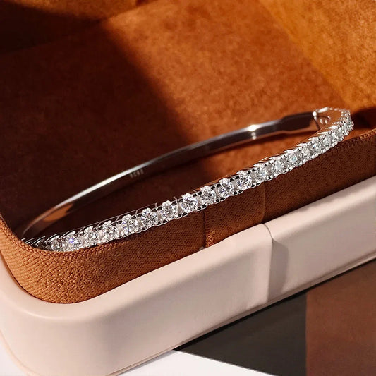 Bracelets rigides en moissanite pour femmes, tous les bracelets en diamant de laboratoire D VVS1 de 2,5 mm, bracelets en argent sterling 925, cadeau d'anniversaire de mariage