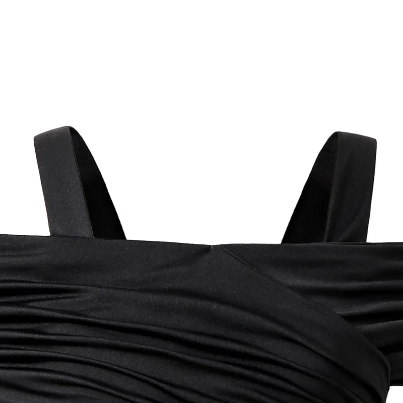 Kids Dress For Girls Black Solid Color Sling Short Sleeve Ruched Tiered Dress 8-12 Years Summer Frenchy Simple Style Elegant