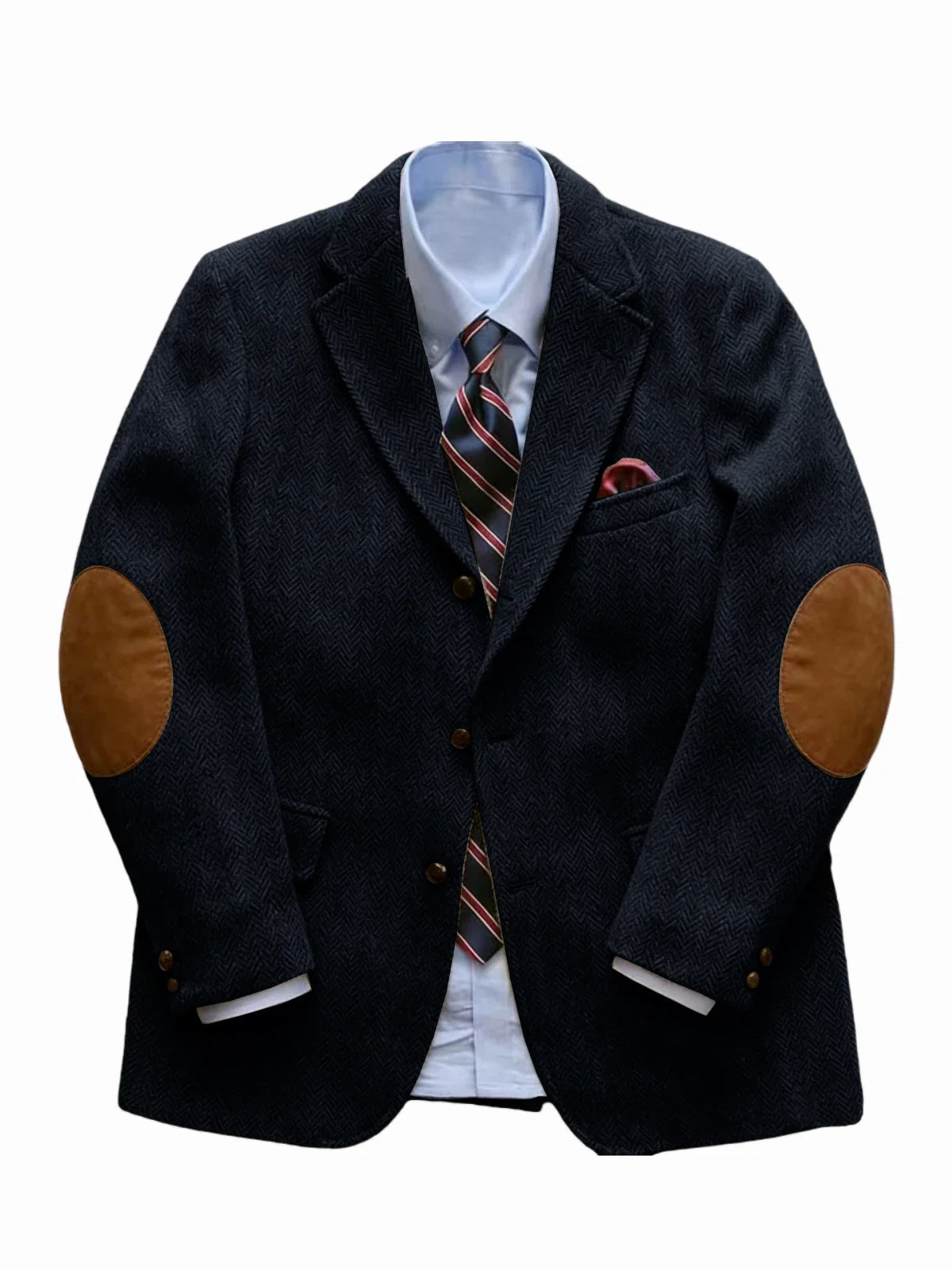 Men's Vintage Herringbone Tweed Blazer With Elbow Patch 2 Button Single Breasted Cotton Casual Slim Fit Business Jacket XS-7XL