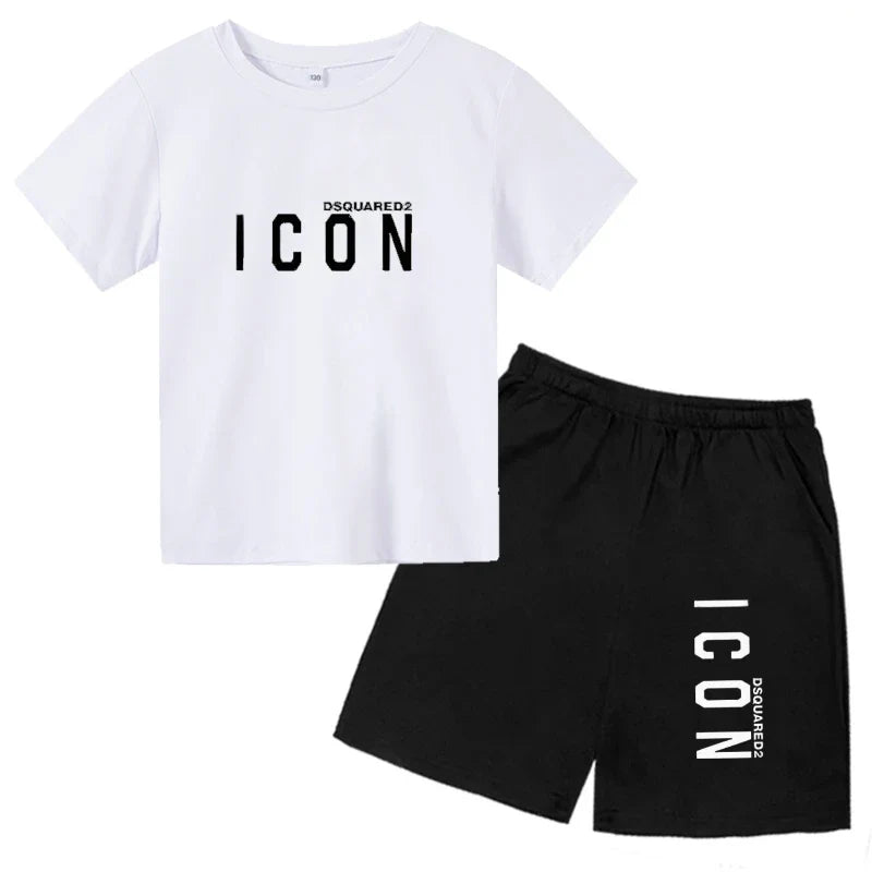 ICON print  2-12 Years Boys Girl  Children Clothes T-shirts+ Shorts Sets Casual Short Sleeve shorts suits