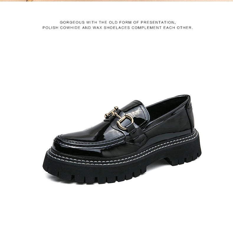 New Men Patent Leather Loafers Fashion Casual Shoes Male Thick Sole Increased Height Slip On Breathable Comfortable Driving Shoe