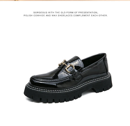 New Men Patent Leather Loafers Fashion Casual Shoes Male Thick Sole Increased Height Slip On Breathable Comfortable Driving Shoe