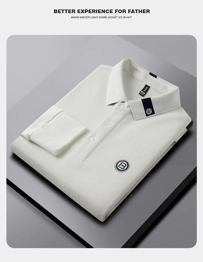 High end letter embroidery brand men's long sleeved polo shirt 2024 Spring and Autumn new comfortable 100% cotton casual T-shirt