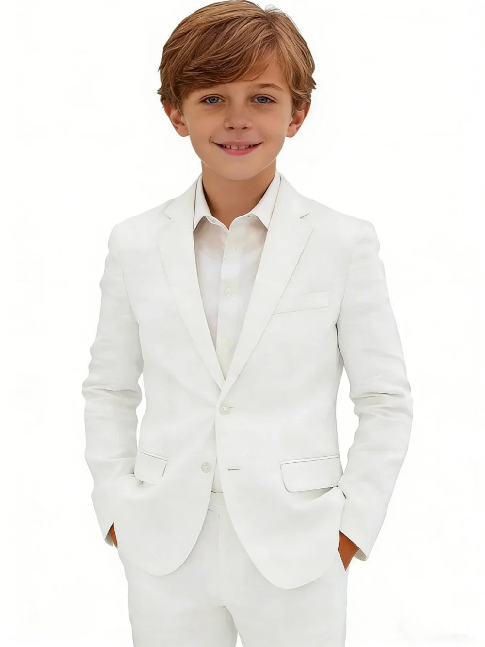 Linen Boys Notched Lapel Suits 2 Pieces Jachet Pants Beach Wedding Wear Breathable Elegant Kids Suit Set For Piano Performance