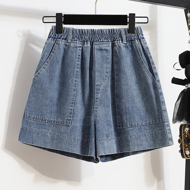 Casual Plus Size Summer Denim Shorts Women Loose Wide Leg Jeans Short Pants Femme Stretch High Waisted Harem Baggy Shorts Woman