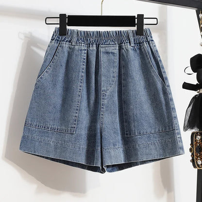 Casual Plus Size Summer Denim Shorts Women Loose Wide Leg Jeans Short Pants Femme Stretch High Waisted Harem Baggy Shorts Woman