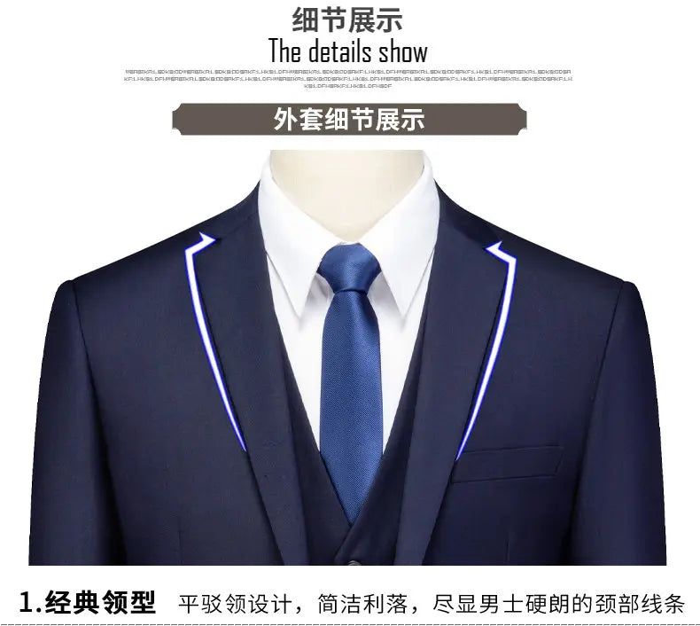 High-quality men's fashionable, stylish, versatile and trendy business casual solid color professional work suit set of two piec