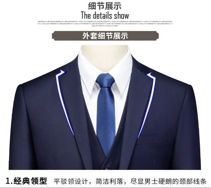 High-quality men's fashionable, stylish, versatile and trendy business casual solid color professional work suit set of two piec