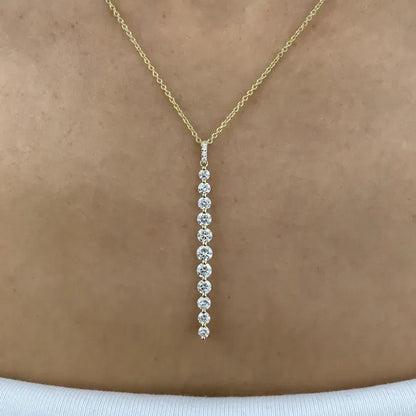 14K Gold Filled Long Drop Pendant Necklace Sparkling 11-Stones Moissanite Necklace for Women Unique Design Fine Jewelry