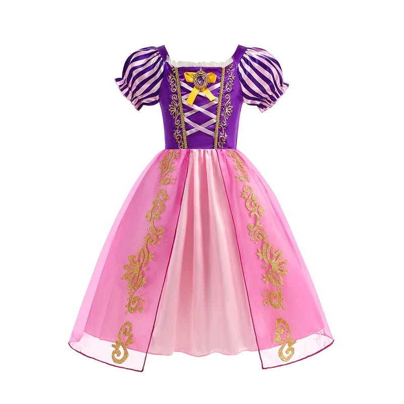Disney Rapunzel Princess Dress Girl Purple Puff Sleeve Cosplay Tangled Costume Halloween Vestido Kids Birthday Ball Gown Clothes