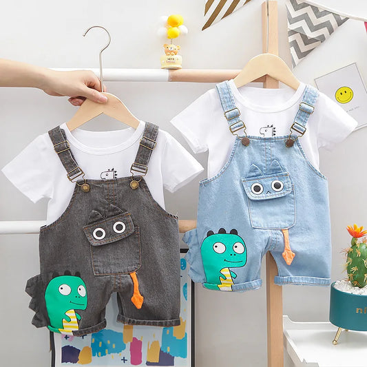 Cute Quality Baby girls Clothes Sets Summer Children's Denim Overalls + Cotton T-Shirt Clothing suits