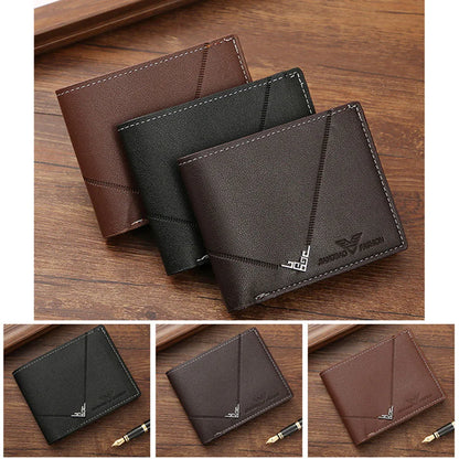 Lychee Texture Leather Card Clip Short Men'S Coin Purse Wallet Business-Style Cash Money Purse Multi Patchwork Card Slot Holder