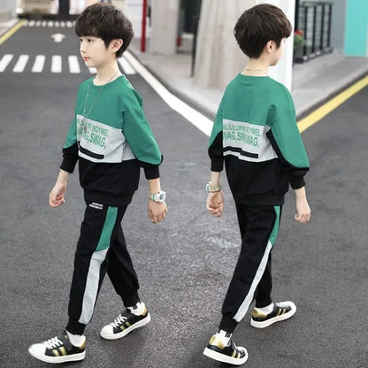 Colorblock Sweatshirt Set Children Clothes 7 To 11 Years Junior Boys' Autumn Winter Clothing Kids Suit Boy 4 8 10 Year Old Child